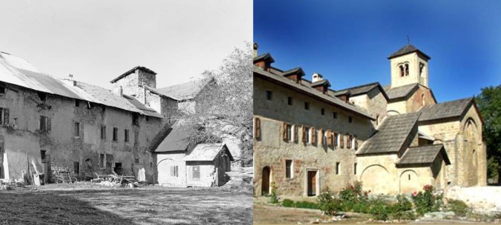 Aile des moines à l'abbaye de Boscodon avant-après restauration