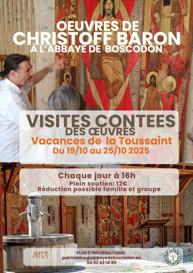 🔹 J - 6 avant les vacances de le Toussaint... Profitez-en pour venir suivre les visites contées des œuvres de Christoff Baron, artiste en résidence à l'Abbaye.

📆 du 19 au 25 octobre.
🕓 à 16h.