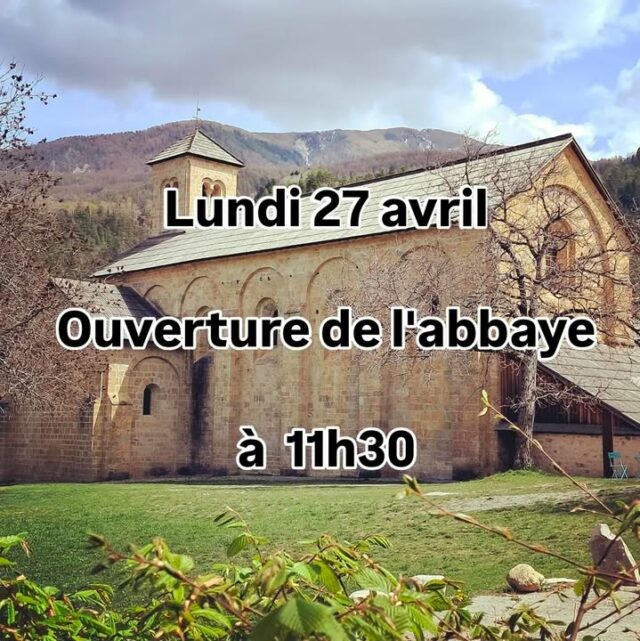 FERMETURE EXCEPTIONNELLE

Lundi 27 avril, l'abbaye de Boscodon ouvrira à 11h30.
L'église sera également inaccessible aux visiteurs jusqu'à 11h30.

Merci de votre compréhension.