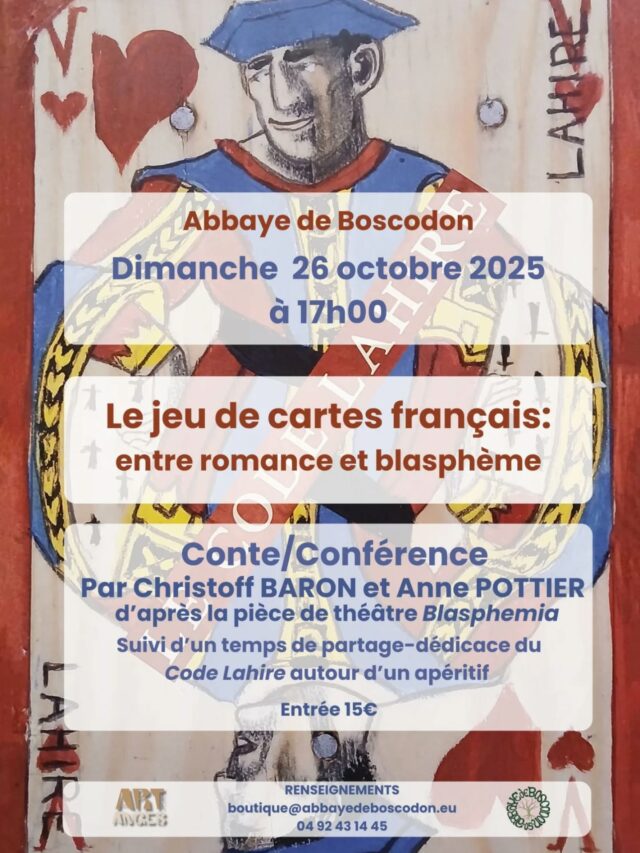 📆 A VENIR 📆
Conte/Conférence "Le jeu de carte à la française" par Christoff Baron et Anne Pottier.
🗓  dimanche 26 octobre 
🕔  17h00
🌐  Abbaye de Boscodon
✒️ séance dédicace et apéritif offert 🥂
#abbayedeboscodon #crots #embrun #embrunais #embruntourisme #serreponcon #boscodon #hautesalpes #hautesalpes05 #hautesalpestourisme #patrimoine #patrimoinefrancais #abbaye #abbayeromane #architectureromane #monumenthistorique #jeudecartes #christoffbaron @christoffbaron