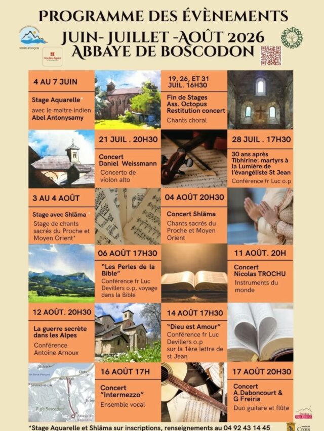 [PROGRAMME] @boscodonabbaye05

#abbayedeboscodon #serreponcon #embrun #hautesalpestourisme #hautesalpes