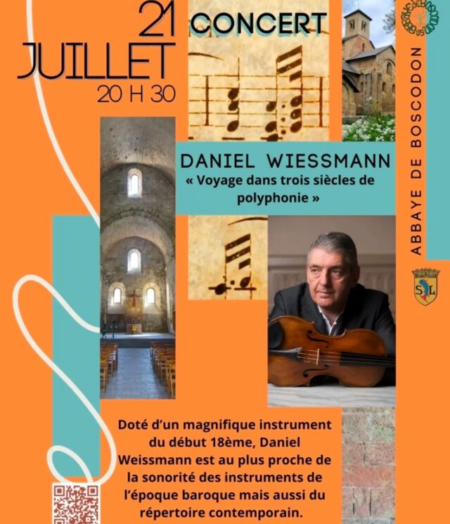 [CONCERT] 🎻  Concert de Daniel Wiessmann (violon alto) : "Voyage dans trois siècles de polyphonie".

🗓  mardi 21 juillet
🕣  20h30
📍  abbatiale - abbaye de Boscodon 
🪙  participation libre

@boscodonabbaye05 #abbayedeboscodon #serreponcon #embrun #hautesalpestourisme #violon