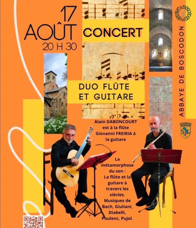 [MUSIQUE] 🎵  Concert duo flûte et guitare.

🗓  lundi 17 août 
🕟  20h30
📍  abbatiale - abbaye de Boscodon 
💸 tarifs : plein 15€, réduit 8€, gratuit moins de 12 ans.

@boscodonabbaye05 #abbayedeboscodon #serreponcon #embrun #hautesalpestourisme #hautesalpes